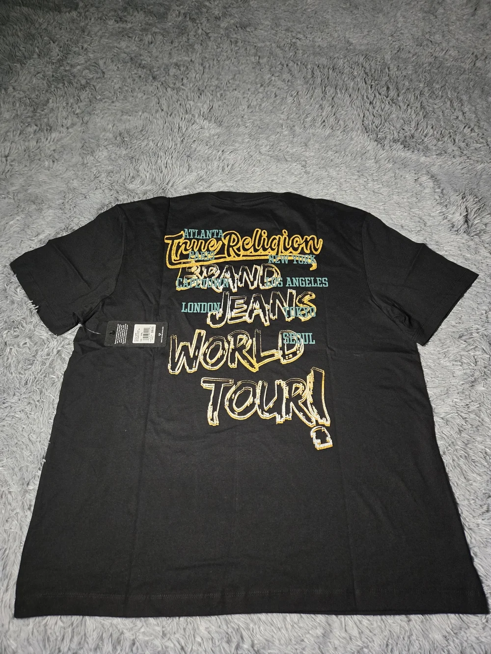 True Religion Men's World Tour Logo Black Crew Neck T-shirt XXL